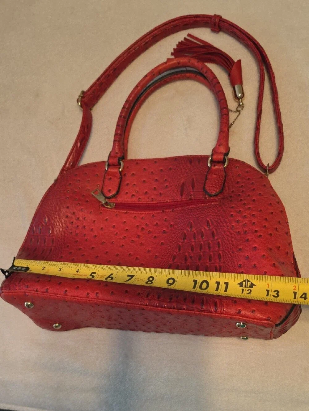 Red Croc-Embossed Dome Satchel Handbag